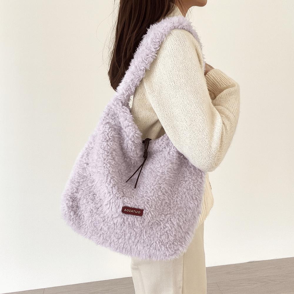 Vintage Lamb Wool Shoulder Bag Harajuku Plush Underarm Bag Vintage Fluffy Tote Bag  Women