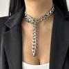 Exaggerated Big Heavy Metal Belt Choker Necklace for Women Men Punk Thick Chunky Clavicle Chains Steampunk Grunge Neck Jewelry