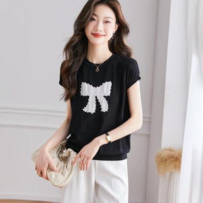Srcr Women's Beaded Mulberry Silk Blend Knit Short-Sleeved Top