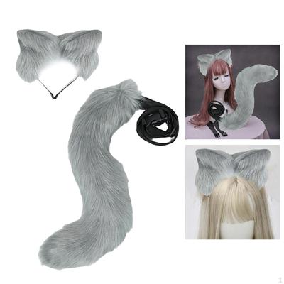Ears Tail Cosplay Doplnky Kostým Hračky Čelenka Party Dospelí, šedá