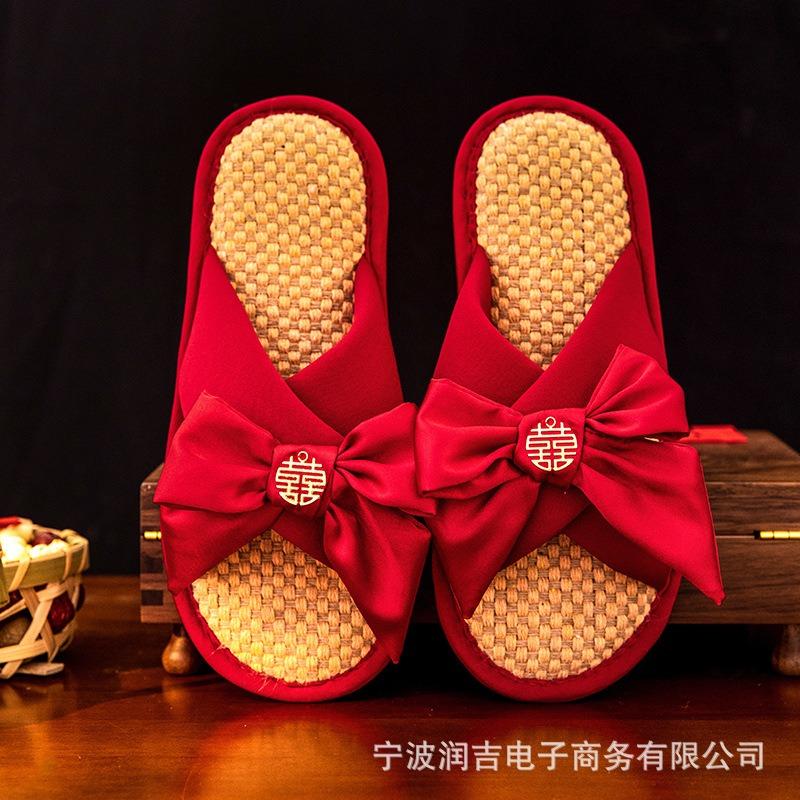 Red Dowry Slippers Couple Festive Bride Summer Wedding Wedding Slippers Light Luxury Home Interior