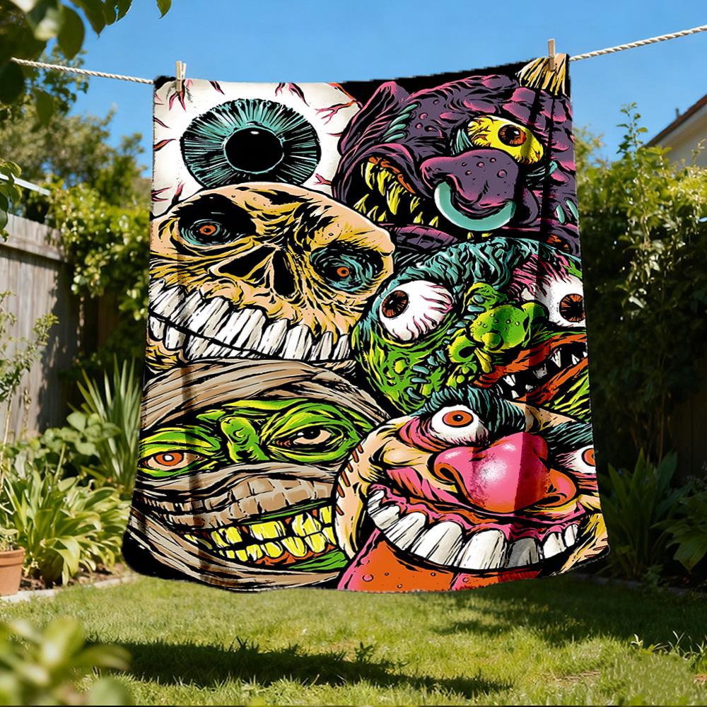 1pc Horror_Monsters Outdoor Flannel Blanket Gift For Boys Girls Adults, Family Friends