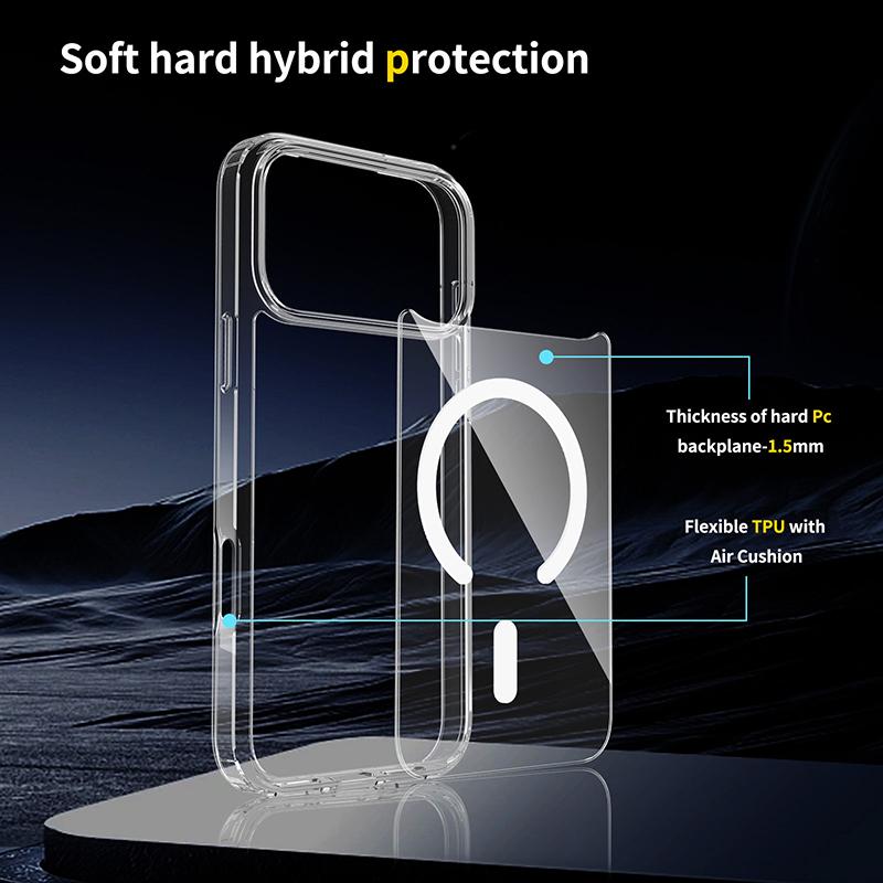 Transparent Soft Phone Case For iPhone 17 Pro Max Air 13 12 Mini 14 15 Plus 11 16 Pro For Magsafe Wireless Charge Magnetic Cover