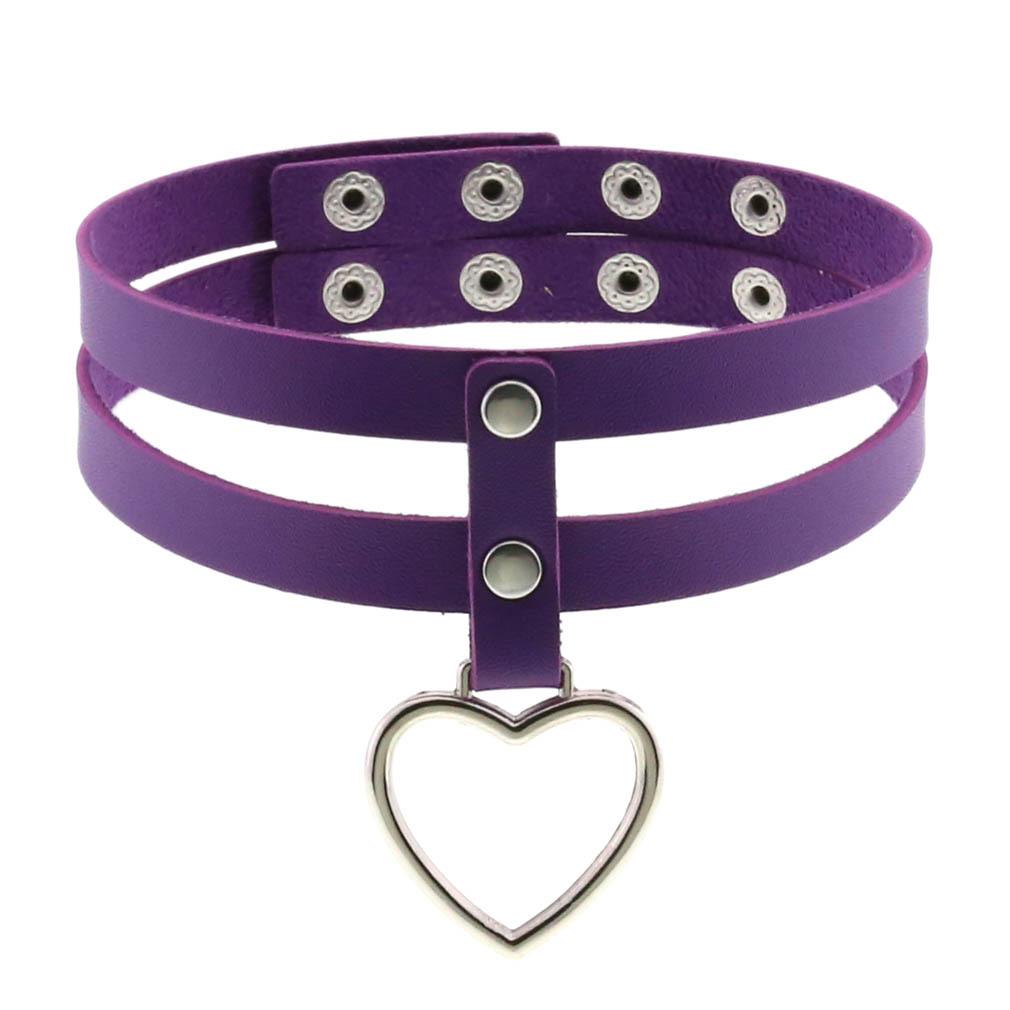 Harajuku Soft Girl Heart Pendant Choker, Black PU Leather Short Clavicle Necklace