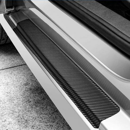 4x Black Carbon Fiber Car Door Plate Sill Scuff Anti-Scratch Sticker Universal