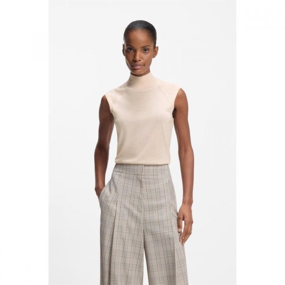 

BoSS Women S SleeveleSS Top Mock Neck Merino Wool Natural S