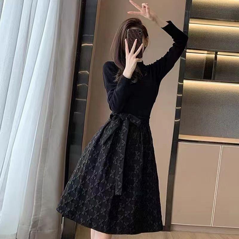 Luxury Women's Black Jacquard A-Line Dress - 2025 Spring Collection