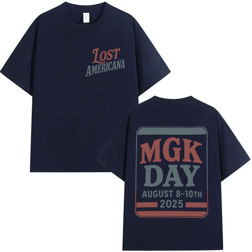 Tricou din bumbac de înaltă calitate pentru bărbați și femei, MGK Day Lost Americana 2025 Imprimat, Tricou cu mânecă scurtă Vintage Harajuku