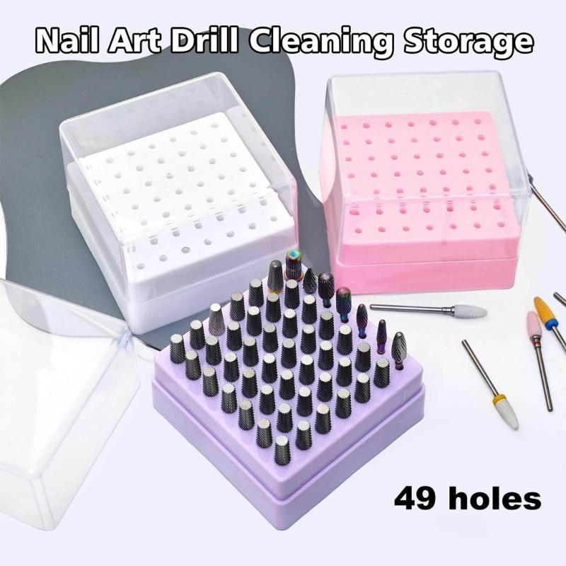 49 Hole Nail Drill Bit Storage Box Universal For Nail Grinding Heads Dustproof Professional Salon Organizer