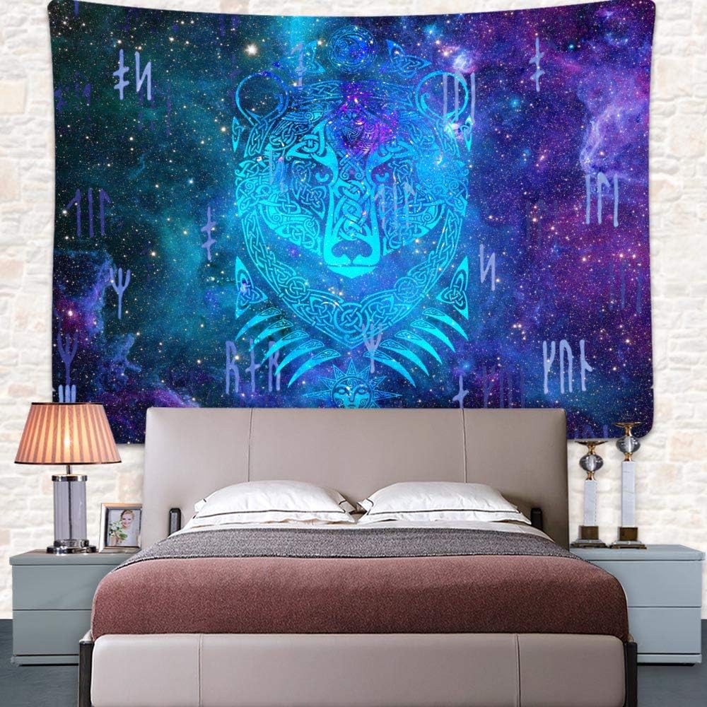 UHOMETAP Viking Bear Tapestry Mysterious Viking Runes Tapestry Wall Hanging Trippy Space Starry Sky Tapestry for Beach Bedroom Living Room Home Decor