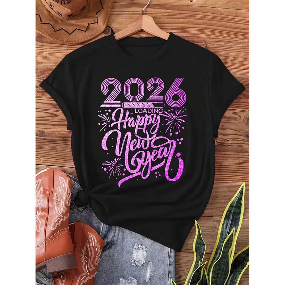 2026 Happy New Year Tshirt For Unisex Clothes Holiday Daily Leisure Funny T Shirts 3D Print Wine Cheers Short Sleeve Fun Tee Top