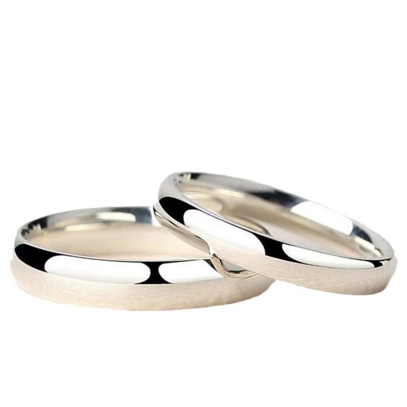 Couple Matching Rings Sterling Plain Band Adjustable Open Size Minimalist Romantic Gift Valentines Day