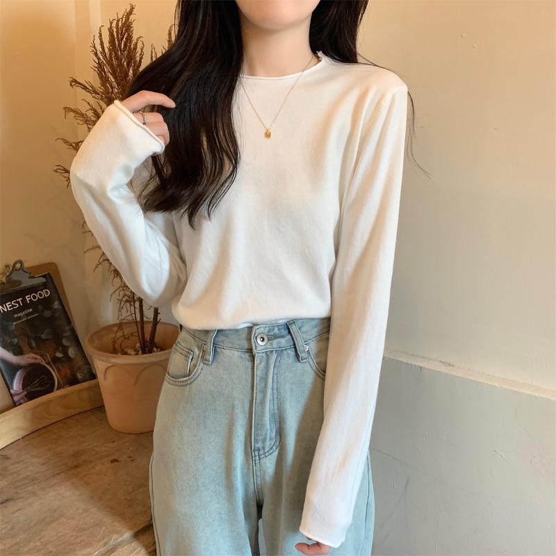 Lazy wind crimped knitted sweater women's early spring simple fashion long-sleeved inner top bottoming shirt