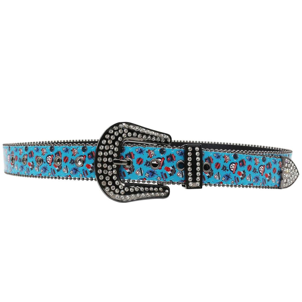Y2K Graffiti Rhinestone PU Leather Belt - Fashionable & Versatile Waist Accessory
