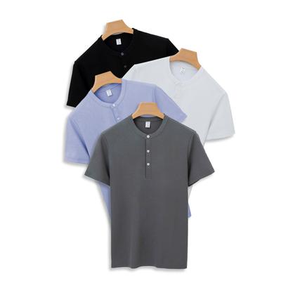 T-shirt Męski Krótkorękawowy z Okrągłym Dekoltem, Długi Bawełniany Amerykański Męski Koszulka Henry
