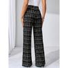 [Stretchy Flare Pants] High-Waisted Stretchy Women's Black and White Plaid Flare Pants | Casual Pants for Spring/Summer/Fall | Glossy Finish Pant