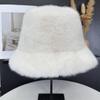 Plush Faux Mink Fur Bucket Hat for Girls - Solid Color, Thickened Velvet for Winter Warmth.