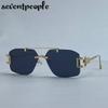 Punk Rimless Polygon Sunglasses Women  Luxury Brand Vintage Frameless Square Sunglass Trendy Double Beam Shades For Ladies