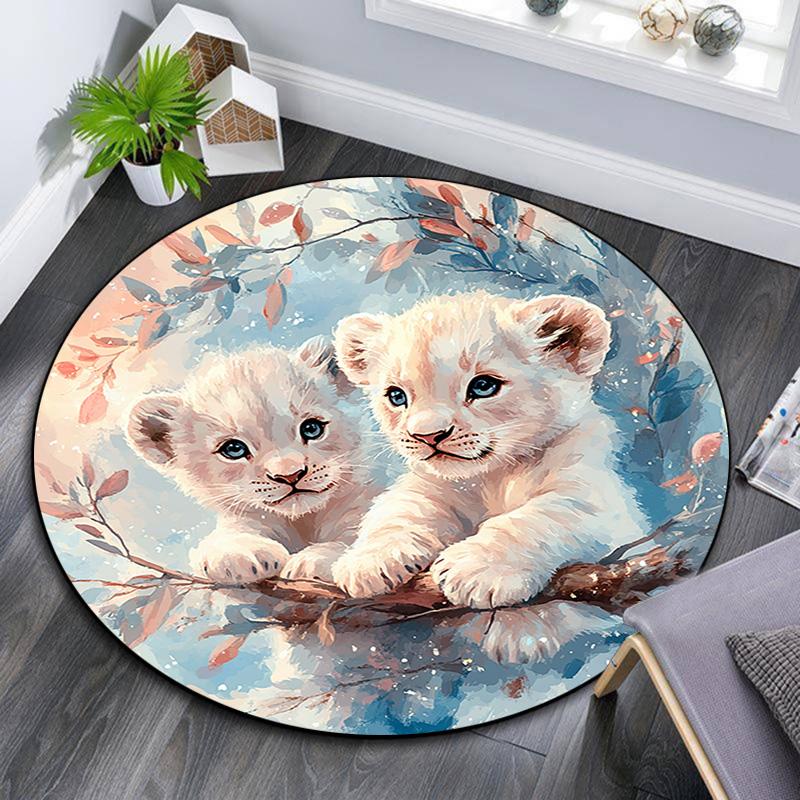 

Круглый ковер с изображением львят, Ковер для гостиной, спальни, дивана, игровой комнаты, Нескользящий коврик для пола 80cmx80cm