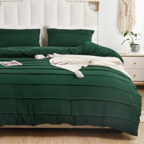 New 5-color striped solid color embroidered duvet cover three-piece set, export home textiles