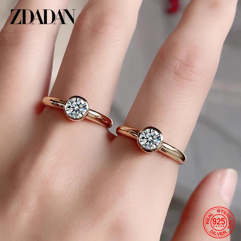 925 Silver 18K Gold Round Zircon Ring for Women Girls Fashion Wedding Jewelry