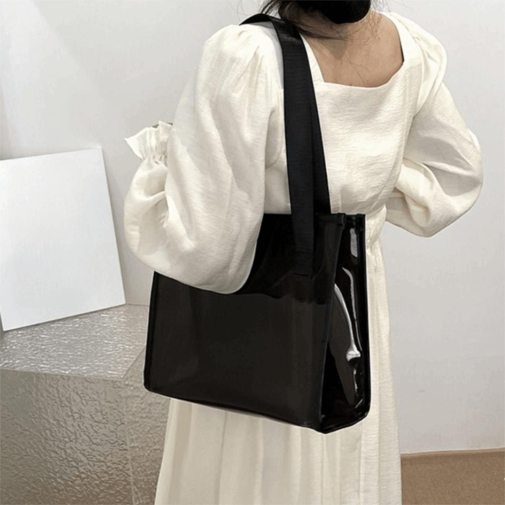 Square Transparent Handbag Candy Color PVC Tote Bag Casual Waterproof Shoulder Bag Female