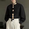 Men Lapel Neck Long Sleeve Tie Up Buttons Up Floral Print Casual Shirts