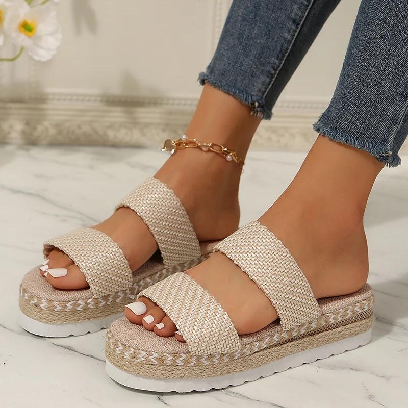 Espadrilles Bottom Platform Sandals Women Summer Fashion Weaving Thick Sole Slippers Woman Non Slip Comfort Sandalias Mujer 2025
