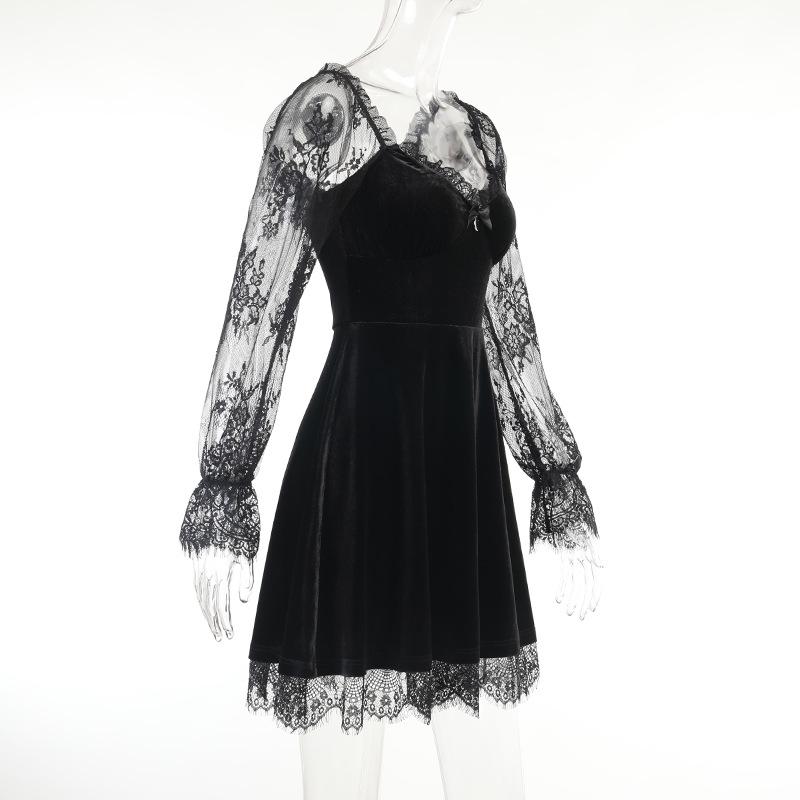 Dark Sexy Lace Stitching Chest Horn Long Sleeve Dress Ruffled Spring and  Autumn Club Skirt for Women  buy the best products in the Ayzeze online  store
