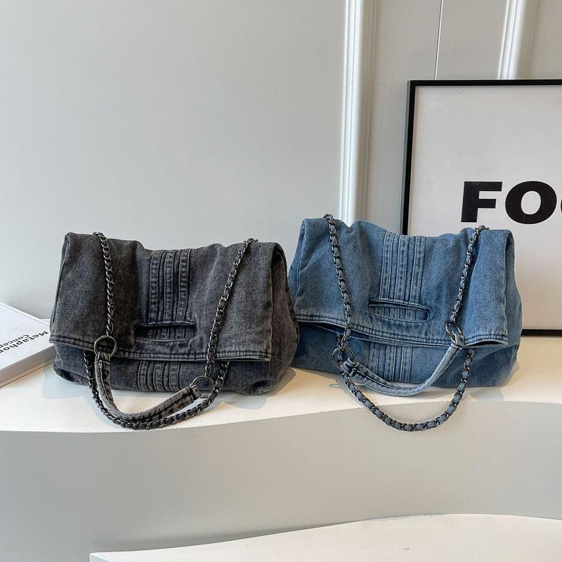 New Denim Bag for Women, Large Capacity Commuting Fashi Tote Bag, Chain Strap Shoulder Crossbody Bag