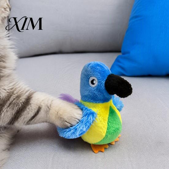 Stress Relief Toys for Cats Chirping Bird Cat Toy, Interactive Plush Parrot Soft Stuffed Scratching And Biting Toy Pounce Indoor Kittens, Stimulating