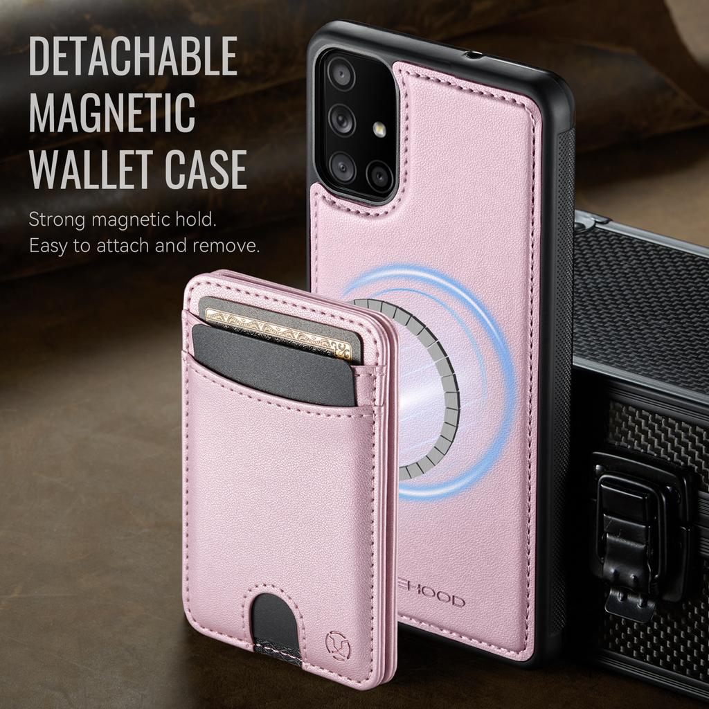 For Samsung Galaxy A51 4G SM-A515 Magnetic Case JEEHOOD J10 Leather Back Phone Cover with Detachable Card Holder Kickstand