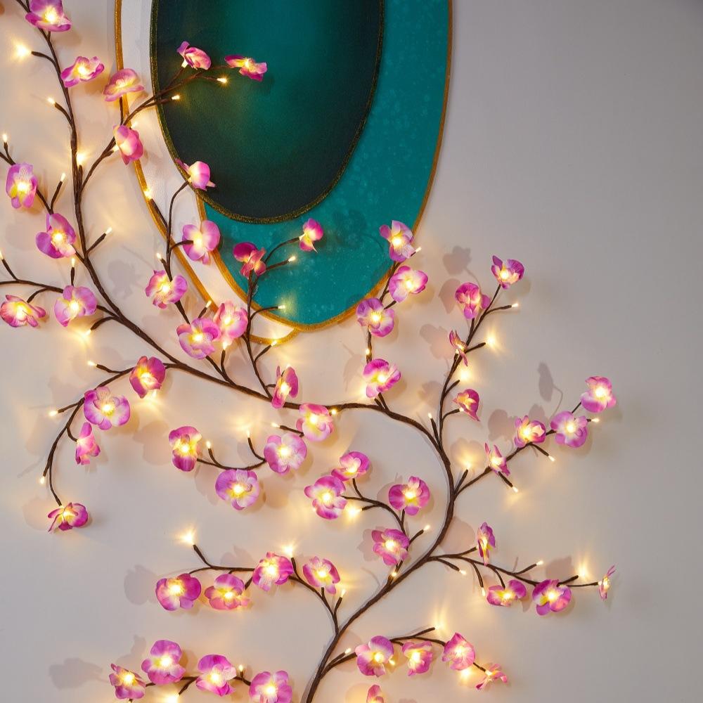 48/72/96/144LED Vine Tree Light Strip USB Charging Blossom Phalaenopsis Lamp Remote Control for Christmas Party Wall Decoration