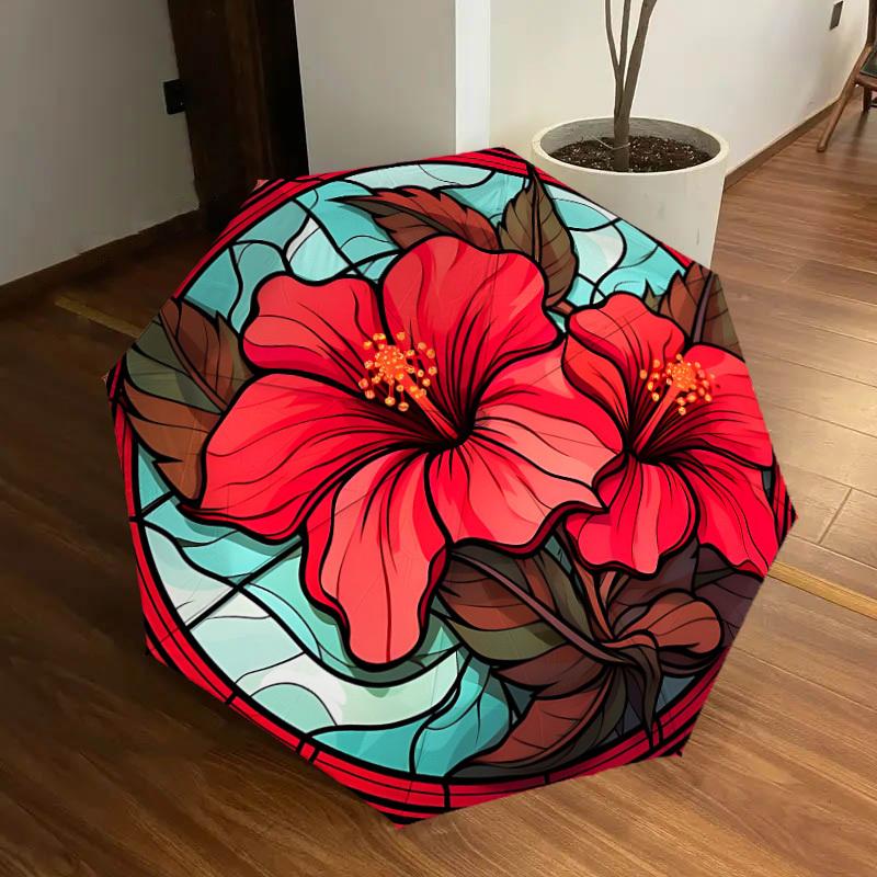 

1pc Stained Flower Automatic Umbrella Durable Iron Frame & Plastic Handle, Gift for Men & Women, Sturdy Construction yy250905147
