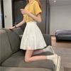 White Skirt Woman Elastic Waist Agaric Edge Solid Color A-line Skirt Sweet Lovely Preppy Style Spring and Summer