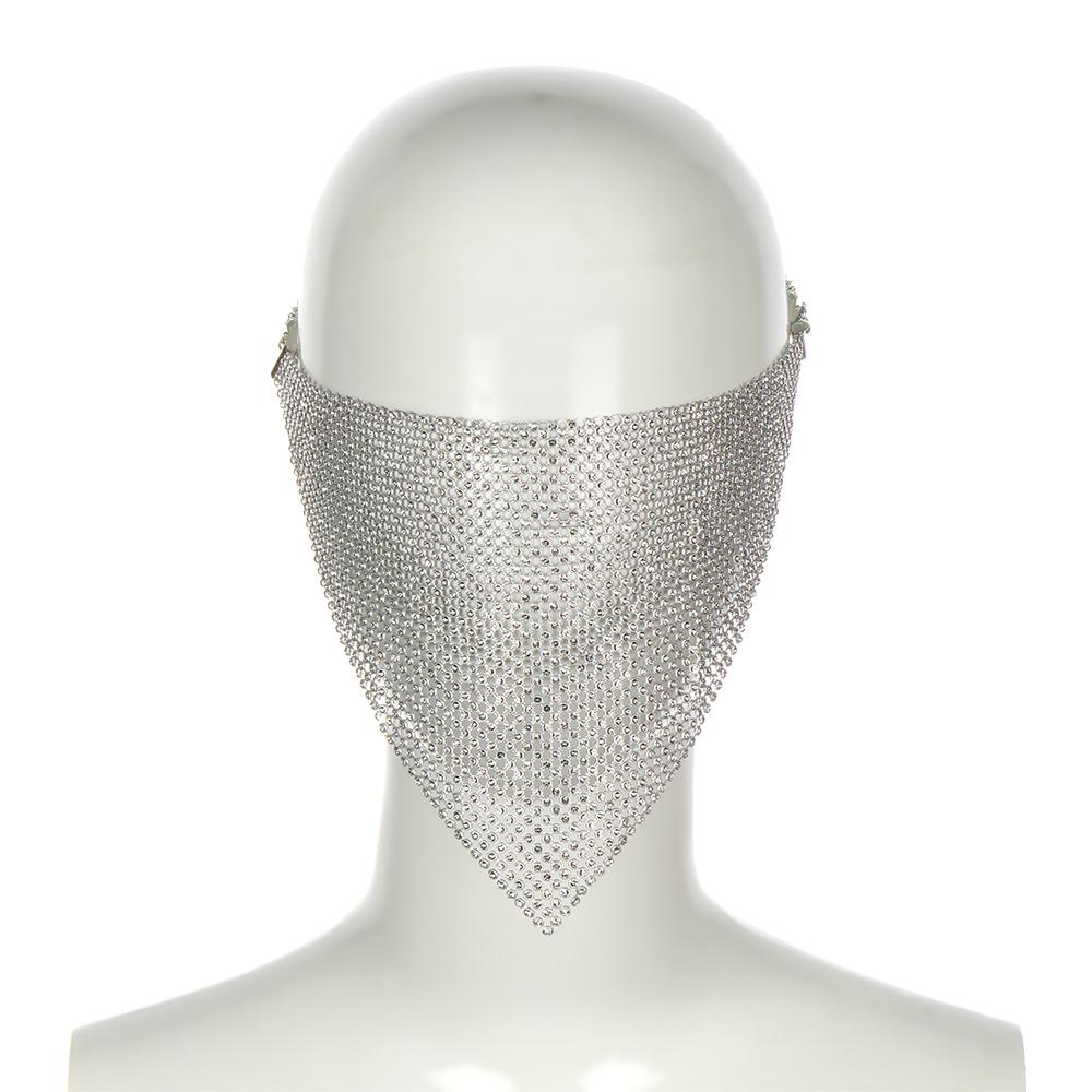 Bling Reticulated Rhinestone Night Club Party Adult Face Mask Vintage Trendy Crystal Mouth Mask Popular Dance Exotic Veil Masks