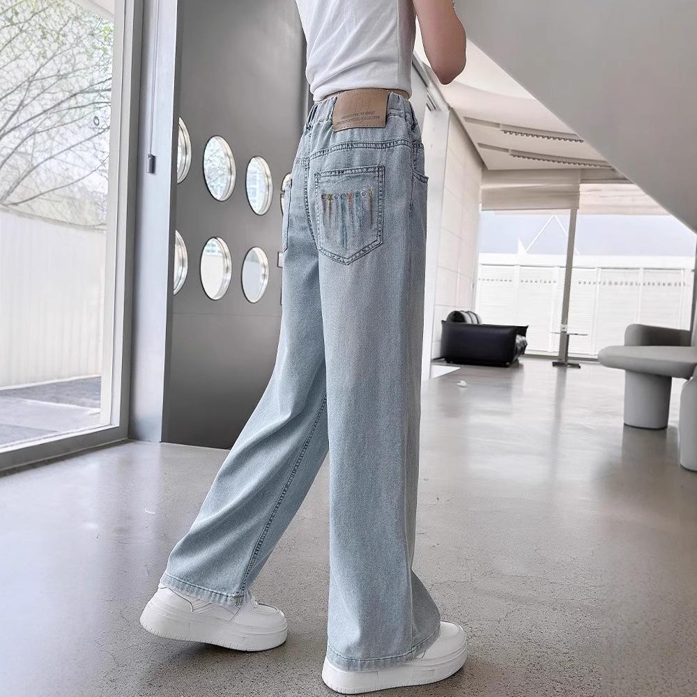 Girls' Pants Summer Clothes Girls' Fashionable and Stylish Straight Leg Children's Jeans Summer Thin Pants