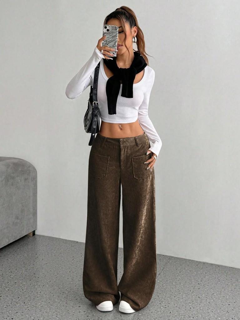 European American Loose Wide-Leg Women's Casual Pants with Pockets