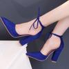 Sexy Pointed Toe Ladies Shoes Square High Heels Lace Up Women Pumps 2026 Wedding Strap Blue Woman Shoes Zapatos Mujer Size 43