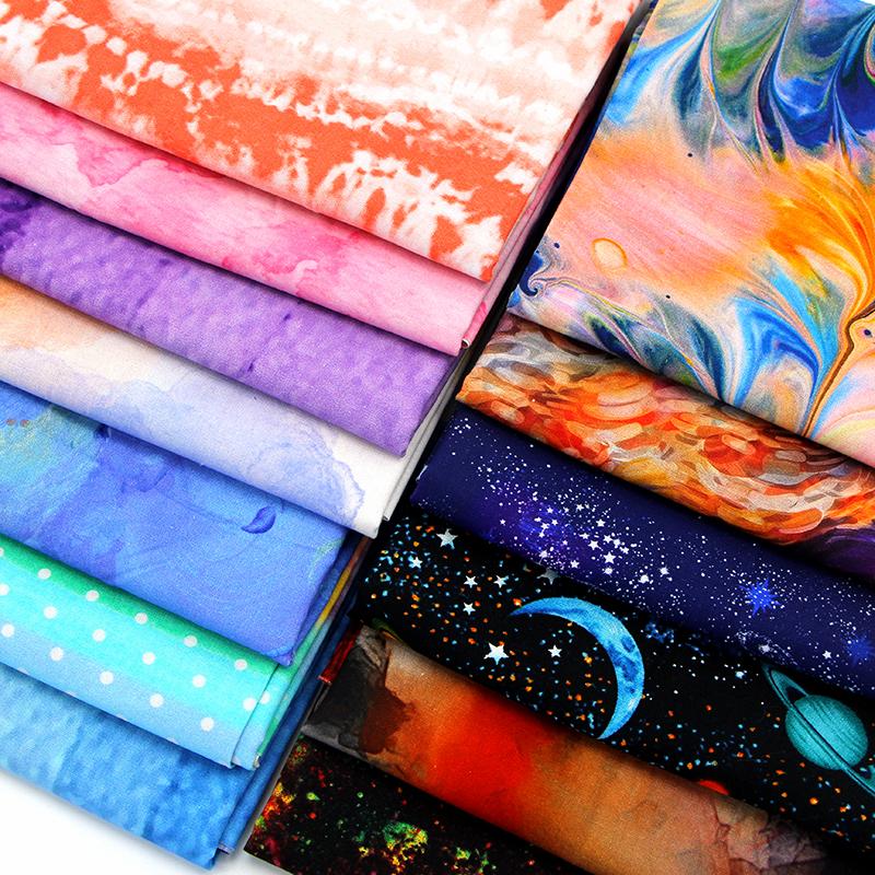 plain weaveColorful Tie-Dye Print Fabric Soft Jersey Cotton starry sky series DIY Sewing Clothing Dress T-Shirt Fabric