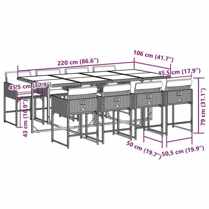 VidaXL Ensemble à manger de jardin 9 pcs avec coussins Gris 3211286