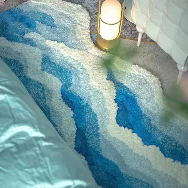 Imitation Cashmere Carpet Beach Wave Creative Non-slip Bathroom Carpet Bedroom Bedside Carpet Living Room Door Mat Home D