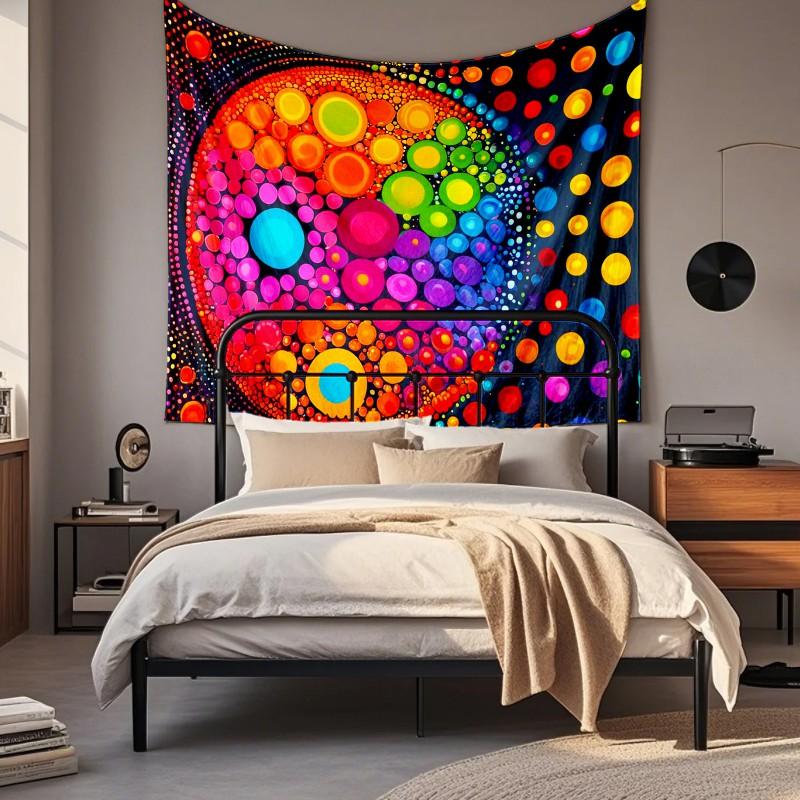 Boho Chic Wall Tapestry With Moon Phase Floral Starry Sky Design Bedroom Yoga Studio Decor
