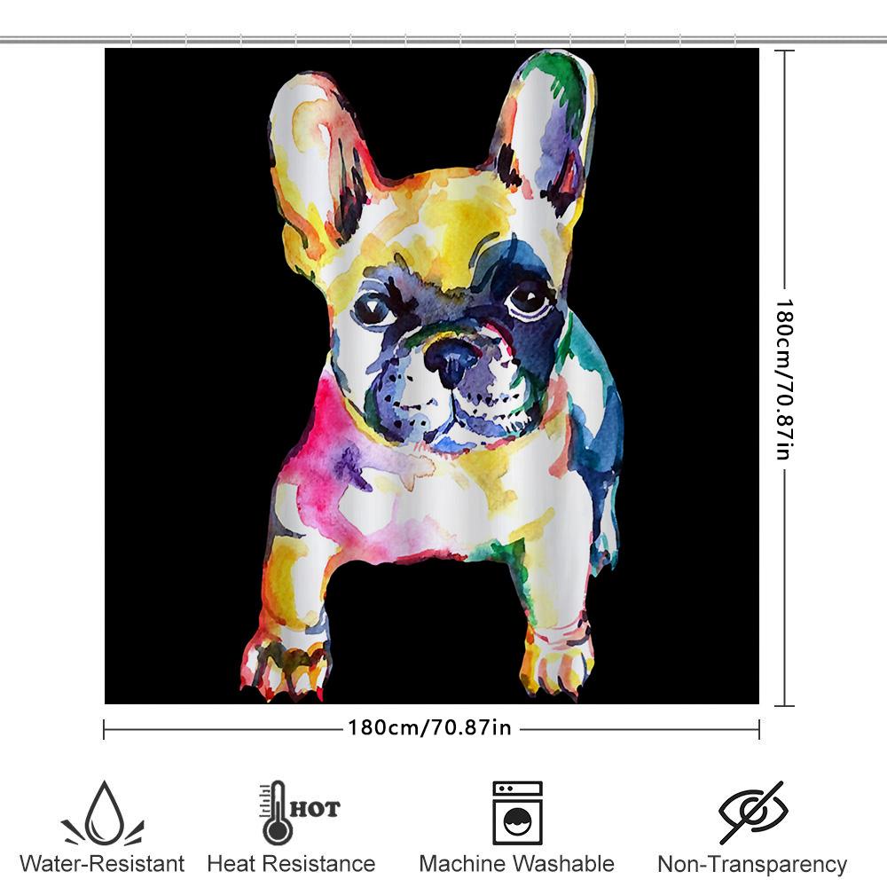 Colorful French Bulldog Shower Curtain Watercolor Pet Decor Modern Bathroom Accessories Waterproof Fabric Home Decoration Item I