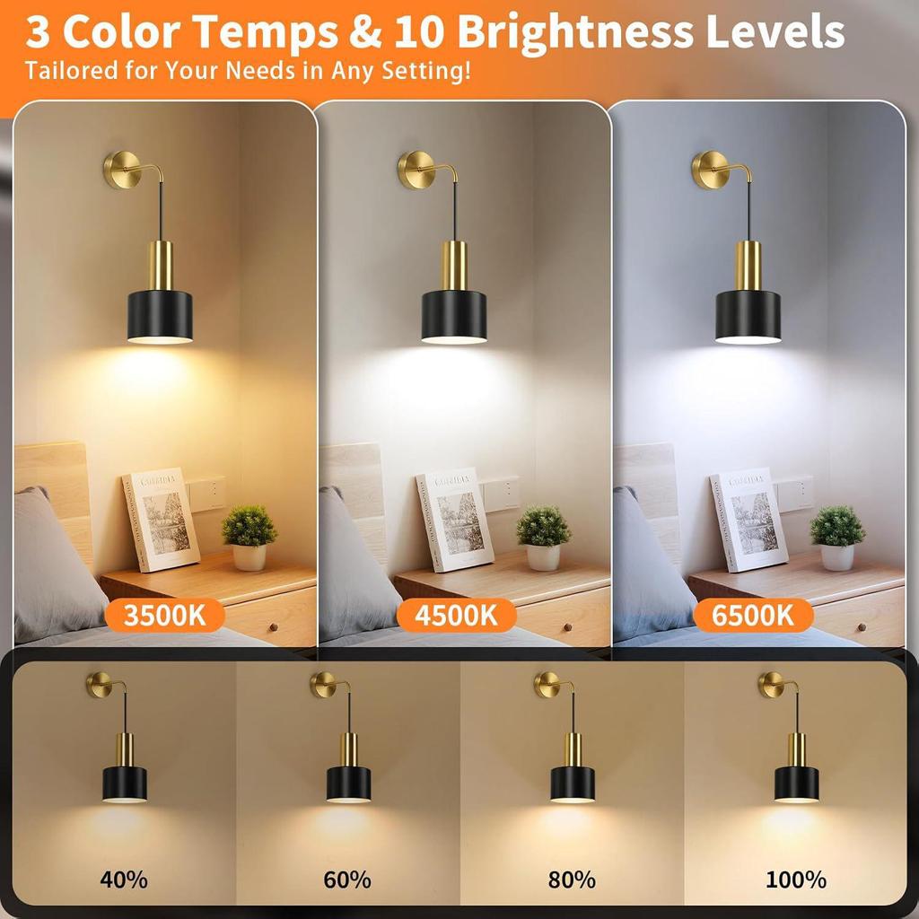 Wireless Battery-Powered Wall Light for Bedroom, Living Room, or Corridor