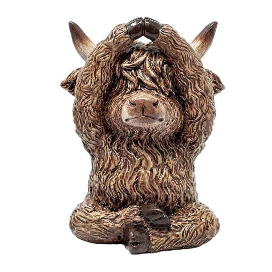Yoga Highland Cow Figurine Statue Resin Zen Meditating Highland Cow Yoga Pose Scottish A