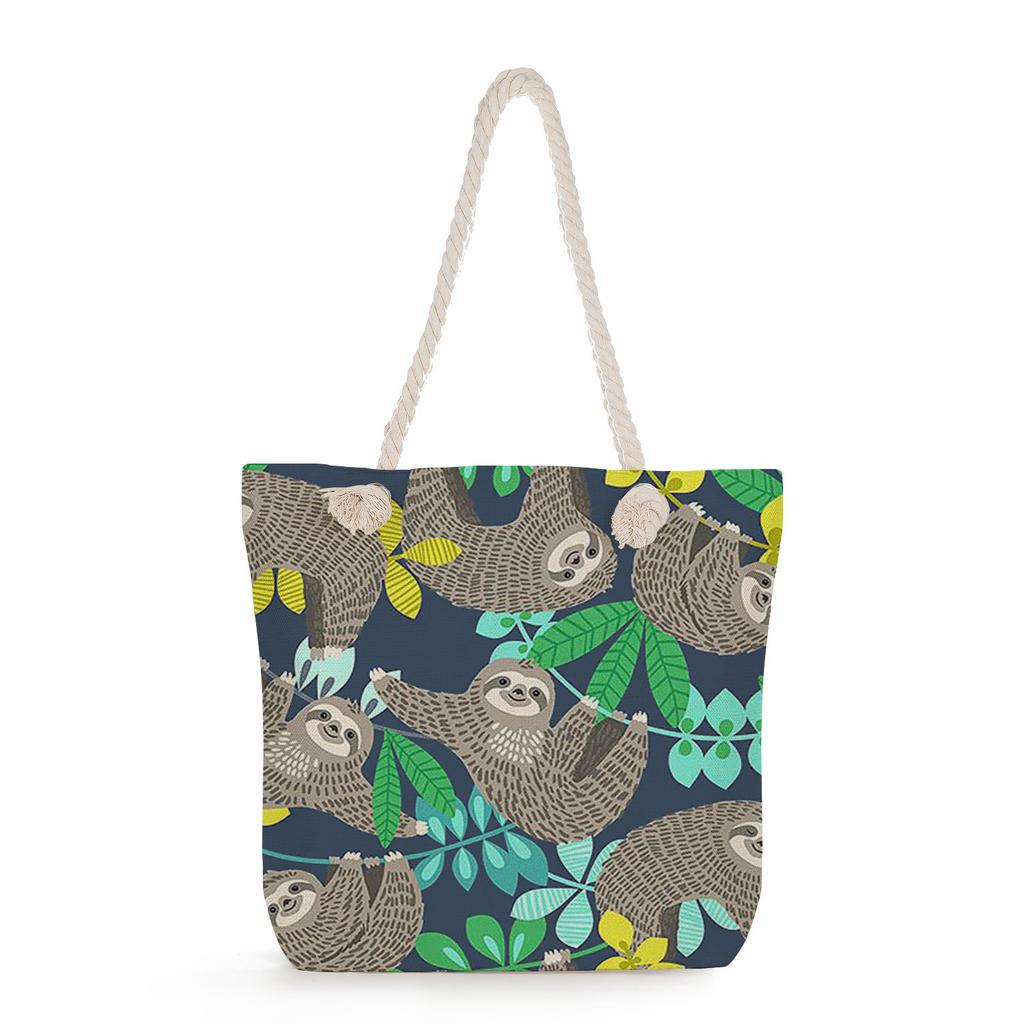 Multifunctional sloth Printed Thick Rope Shoulder Beach Bag Casual large capacity handbag 0121