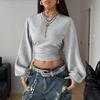 Women's Casual Long Sleeve Pleated Pullover Sweatshirt Color Top for Everyday Wear