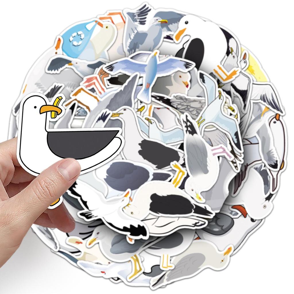 50 Seagull Graffiti Stickers: Cartoon Bird & Animal Decor for Water Cups, Computers, Phones, Skateboards
