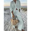 Light Blue and White Starfish Print Shirt Wide-leg Pants Suit Women's Fresh Ocean Style Long-sleeved Trousers Two-piece Set
